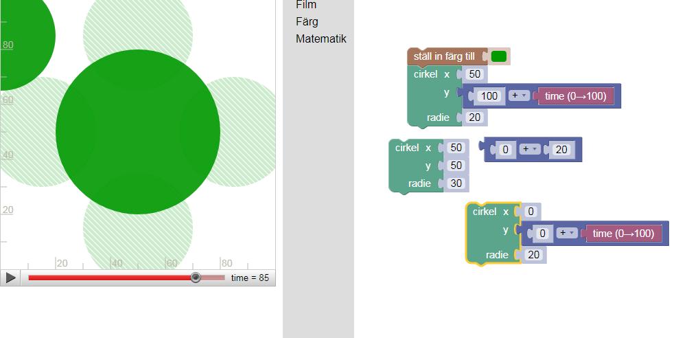 Film Film är en intrduktin till matematiska ekvatiner. Använd prgrammering ch matematik för att skapa animerade filmer.