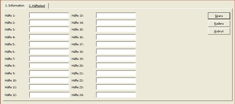 Observera att koden $N används för att mata in fälten som är placerade i fliken Häftestext i publikationsmönstret.
