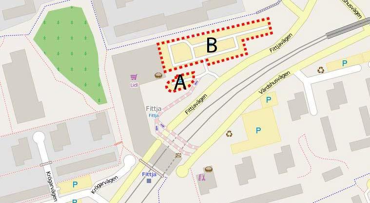 Figur 2. Befintliga parkeringsytor, karta från openstreetmap.org. 3.