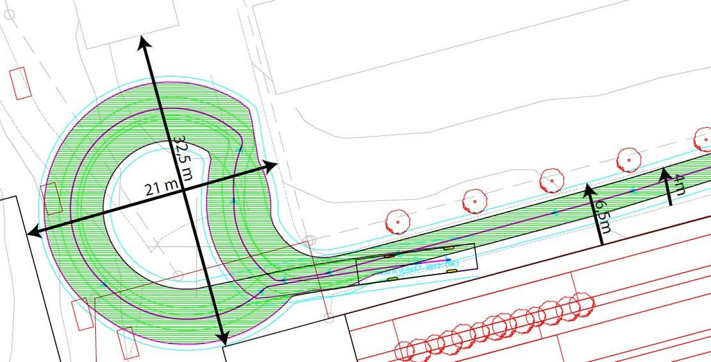 I Figur 13 redovisas ytbehovet för en vändning på den planerade vändplatsen nordväst om Fittja centrum.