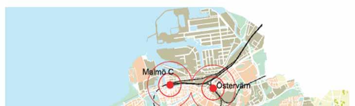 Stationsnära läge Malmö radie 1000m 65% av samtliga arbplatser