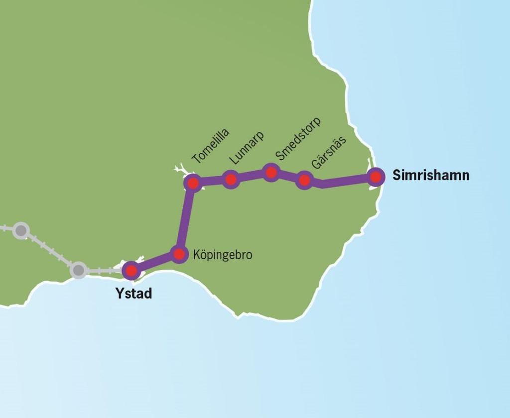 14 (44) Tågtrafikens utveckling år 2035 2039 Ny Pågatågsstation i Börringe 7 (U) Behov av ny infrastruktur till senast år 2035 Dubbelspår Malmö Lockarp Ystad.