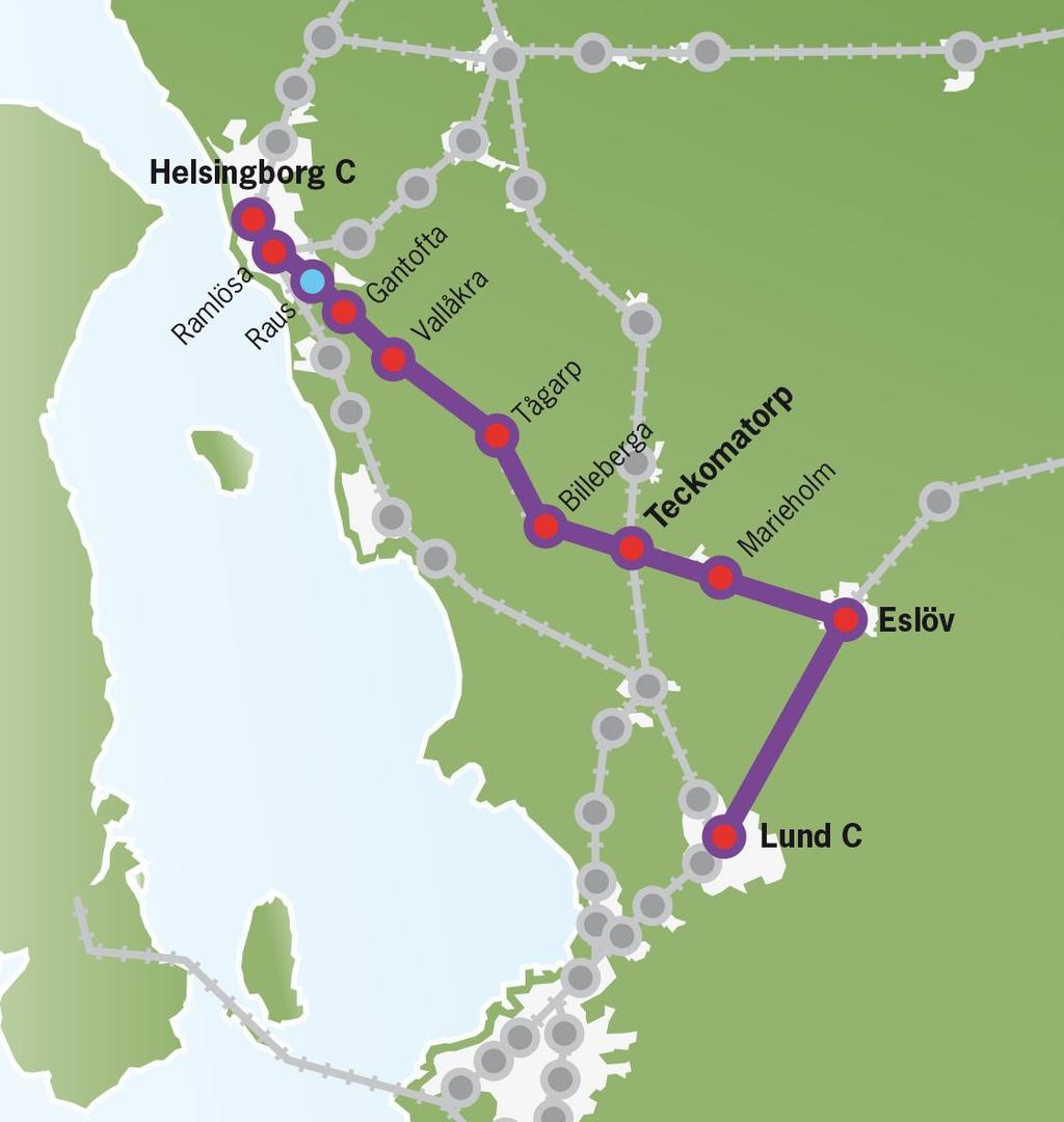 18 (44) Behov av ny infrastruktur till senast år 2050 Förlängda plattformar (250 meter) på sträckan Teckomatorp Åstorp.