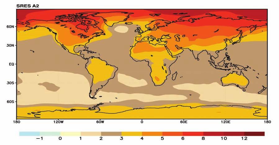 4.3 Vårt framtida klimat Intergovernmental Panel on Climate Change, hädanefter IPCC 7, bedömde i sin senaste kunskapssammanställning 2007 att den globala temperaturökningen kan komma att ligga mellan