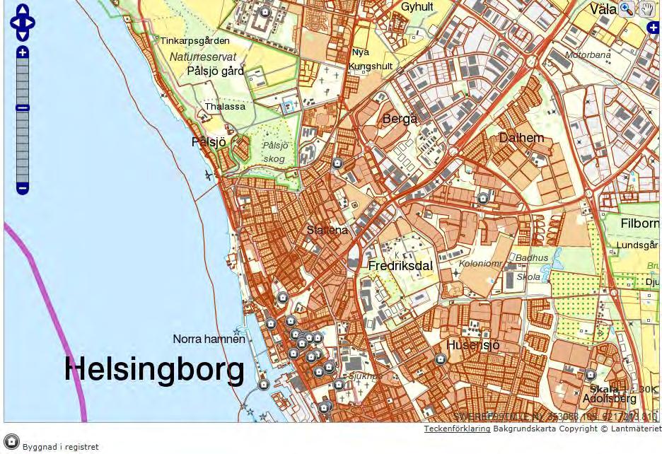 Skånekarta med Helsingborgs kommun och Krematoriets läge markerad.