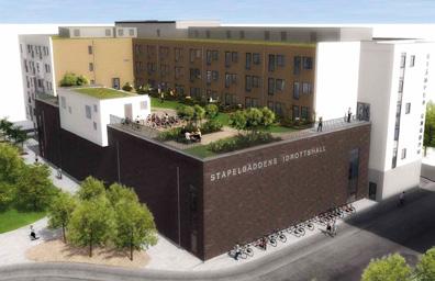 utemiljö. Förtätningsexempel med ett seniorboende. På fastigheten Vårsången 8 byggstartades under sommaren 2016 den andra etappen nya flerbostadshus i stadsdelen Lindängen.