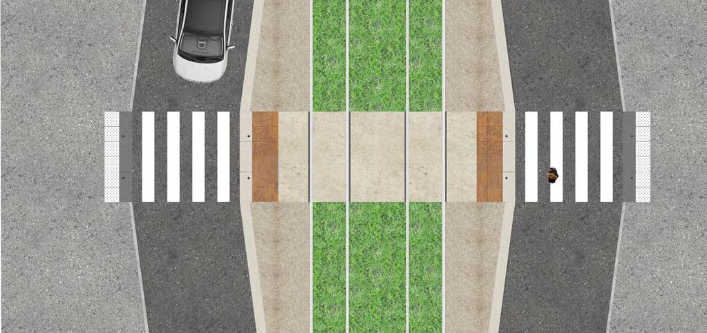 Sektion, se nedan N 1 m 2 m 5 m Kupolplatta/BEV 0,6 m Trottoarkant 0,5 m Vita linjen 0,5 m Kupolplatta/BEV 1 m Ytterräl Innerräl 1,2 m 1,435 m 2,15 m 1,435 m 1,2 m Innerräl