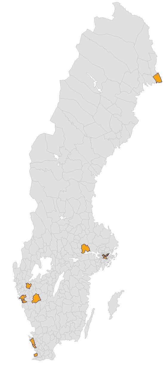 Kommuner som tagit tillbaka namnet stad Källa: Bearbetningar SCB Antal tätorter 2015
