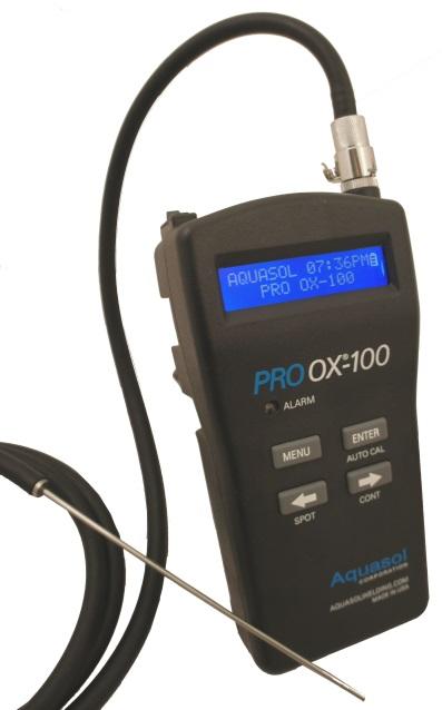 Restsyremätare, PRO OX PRO OX-100 är ett komplett, handhållet, batteridrivet instrument för mätning av syre ned till 0,01% (100 ppm).