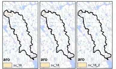 Figur 7. Indelning i avrinningsområden inför bedömning av naturlighet med System Aqua. Svartåns vattensystem delades in i 39 avrinningsområden större är 10 km 2.