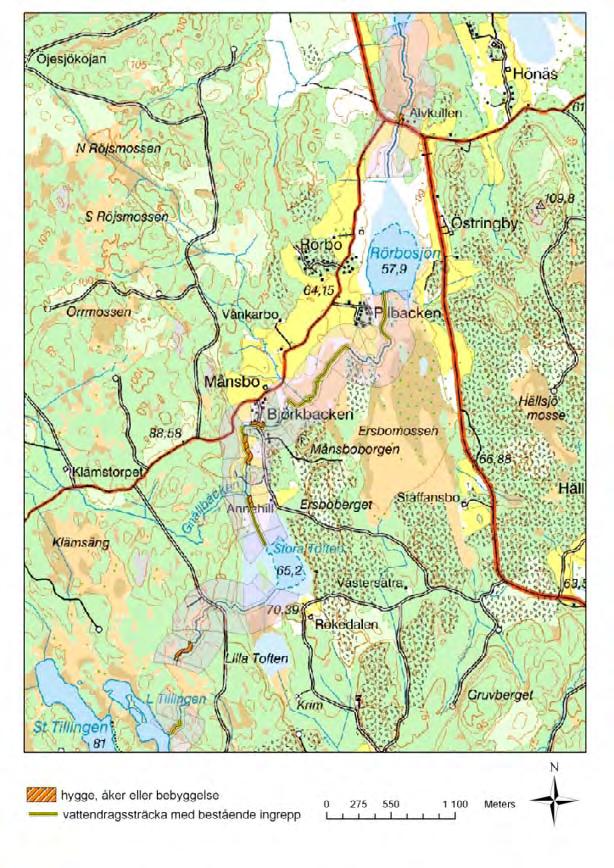 Andelen av närmiljön som utgörs av hygge, åker eller bebyggelse är 6 %.