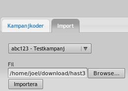 Skapa kampanjkod 7.6.1 Import Det finns även möjlighet att importera kampanjkoder från en fil.