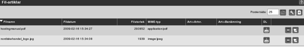6.8. DOKUMENT & FILARTIKLAR 27 november 2017 Filartiklar Figur 6.21: Dokumenthantering Det går bra att hantera filer som artiklar i systemet. T.ex.