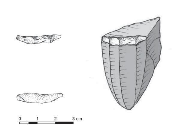 Ovanpå den ligger ett fragment av en mikrospånkärna av asktuff (se figur 9, nedan).