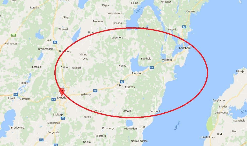 Del av stråk 5, väg 49 Skövde-Karlsborg Kartbild Bristbeskrivning Detta är en del av stråk 5. Skaraborgs kommunalförbund har bl.a. utifrån ett tillväxtperspektiv valt att prioritera sju delar av stråk 5 som bl.