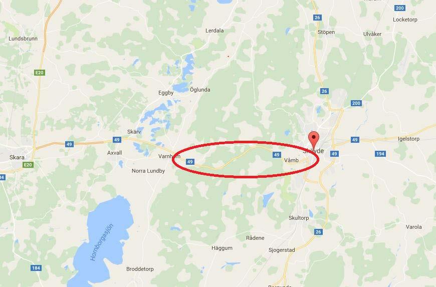 Skaraborgs kommunalförbund Del av stråk 5, väg 49 Varnhem-Skövde Kartbild Bristbeskrivning Detta är en del av stråk 5. Skaraborgs kommunalförbund har bl.a. utifrån ett tillväxtperspektiv valt att prioritera sju delar av stråk 5 som bl.