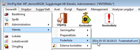 Sida 4 av 5 Fodertabell I programmet finns en standardtabell med de vanligaste foderingredienserna och färdigfodren, den ligger under menyvalet Övrigt, Fodertabell.