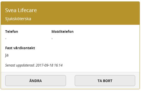 Beskrivning 9(51) 7.3.2. Fast vårdkontakt För att lägga till uppgifter om fast vårdkontakt klicka på Lägg till ansvarig/fast vårdkontakt. Aktuella uppgifter fylls i.