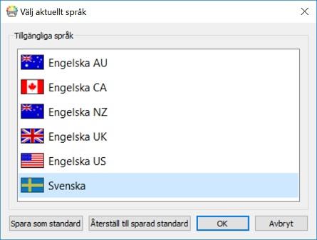 Byta språk Det standardspråk som InPrint 3 är inställt för är den språkversion som du köpt. Du kan också ha tillgång till ytterligare språk.