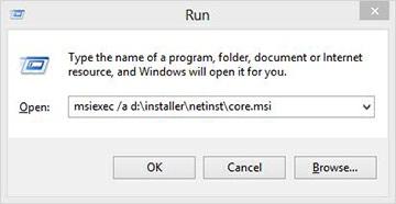 1. Insert the application CD. Go to 'Run' and enter: msiexec /a d:\installer\netinst\core.