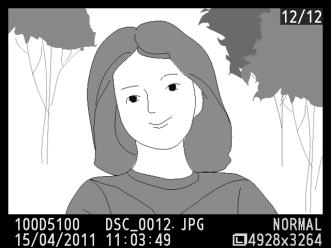 I Mer om bildvisning Helskärmsläge Tryck på K-knappen om du vill visa fotografier. Det senaste fotografiet visas på monitorn.