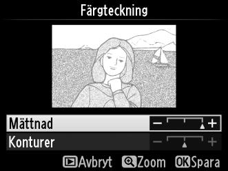 Före Efter Färgteckning G-knappen N retuscheringsmeny Skapa en kopia av en bild som liknar en teckning gjord med färgpennor.