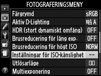 A AUTO Om funktionsratten vrids till P, S, A eller M efter att AUTO valts för ISO-känslighet i ett annat läge, återställs den ISO-känslighet som sist valdes i läge P, S, A eller M.