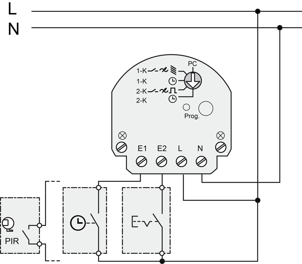 Bild 4: Exempel på anslutning med brytare, timer eller rörelsedetektor