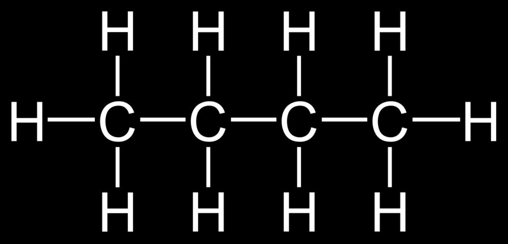 Grenade kolväten Butan, C 4 H 10 Kolväten kan vara byggda på olika sätt, även om de har samma antal kol- och väteatomer.