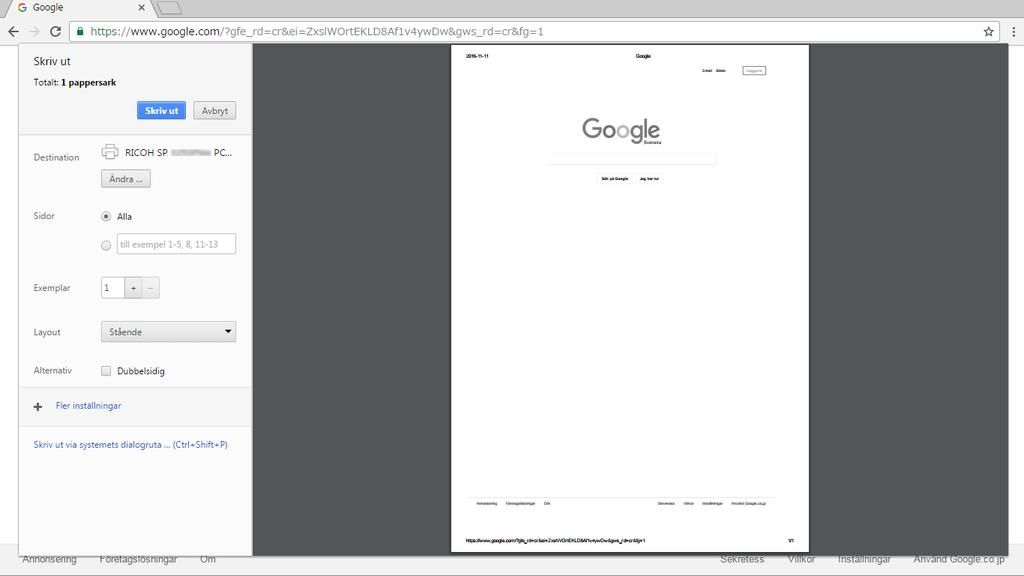8. Klicka på [Skriv ut]. Utskriften påbörjas. Skriver ut de filer som finns lagrade på din dator 1. Starta Google Chrome. 2.