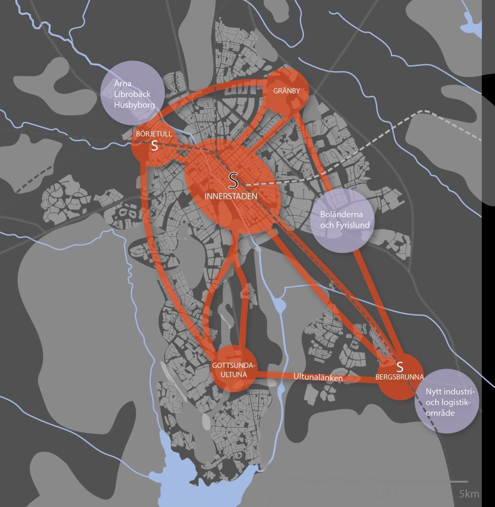 4 (12) Uppsalas stadsbyggnadsstrategi Strategin för Uppsalas långsiktiga stadsutveckling tar till vara de möjligheter som en ökad kapacitet på Ostkustbanan ger.