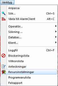 11.1. RESURSINSTÄLLNINGAR Vissa inställningar för resurser konfigureras i tabeller i menyn
