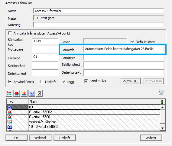 14. LARMINFO V4-FORMULÄR 7.23 Nytt fält för larminfo som kan skickas till mottagare av Access-v4. T.ex. SOS alarm.