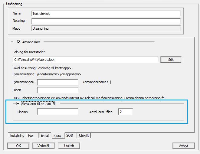 Kartexport 3. KART-LÄNK SMS 7.43 Nya objekt i Ut-filter som underlättar navigering till larmhändelse i mobil enhet.