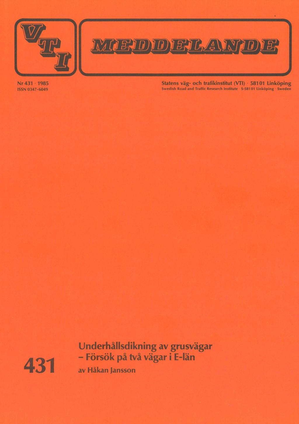 Nr 43 :985 Statens väg- och trafknsttut (VT!