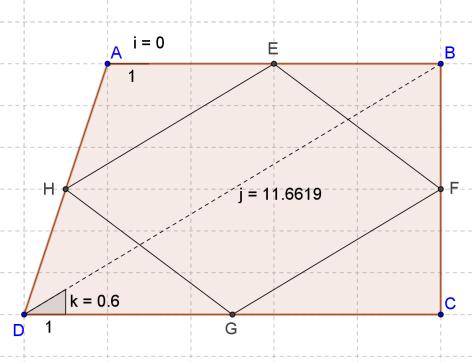 På samma sätt kan du mäta vinklarna hos alla hörn på mittpunktsfyrhörningen EFGH. Steg 6: Konstruera en diagonal BD med hjälp av verktyget Sträcka.