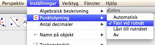 Övning 2: koordinater för punkter med figur Starta Geogebra. Ritområde: Visa axlar, rutnät och ritområde. Göm algebrafönster och kalkylblad.