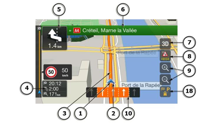 2.3 Navigationsvy Navigationsvyn är huvudbilden i Alpine Navigation System vilken visar den planerade rutten på en karta.