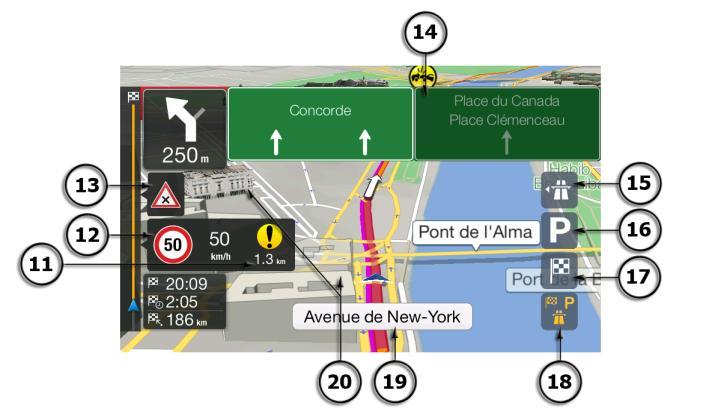I likhet med papperskartor visar 2D-läget för de digitala kartorna gator och vägar. Upphöjningar illustreras också i färg.