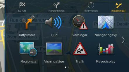 4.3 Inställningsmenyn Du kan konfigurera navigationsinställningarna och ändra hur Alpine Navigation System