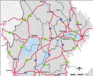 REGIONAL SYSTEMANALYS VÄRMLAND 2017 Figur 7. Nationella stamvägar i Mellansverige. E16 är europaväg och nationell stamväg som förbinder riksgränsen vid Torsby med Gävle via Borlänge.