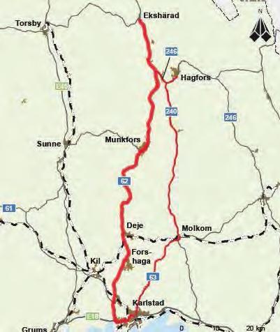 REGIONAL SYSTEMANALYS VÄRMLAND 2017 Regionalt stråk Ekshärad-Hagfors-Munkfors-Forshaga- Karlstad Beskrivning Stråket har stor betydelse för regional trafik mellan Karlstad och norra Värmland samt för