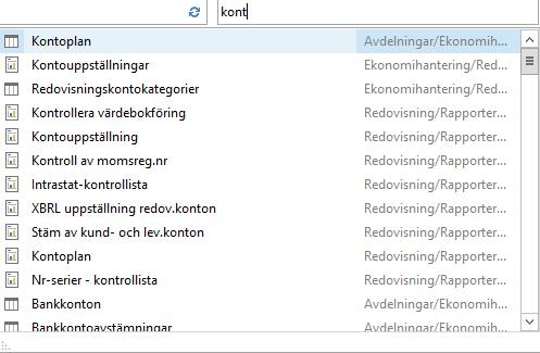 1.1 Sökfunktion I Dynamics NAV 2017 finns en sökfunktion som med fördel kan användas för att hitta funktioner.