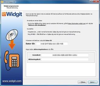 Låt aktiveringsguiden ligga kvar på skärmen och gå till https://activation.widgit.com för att därifrån få en aktiveringskod. Välj Aktivera din installation och välj produkt.