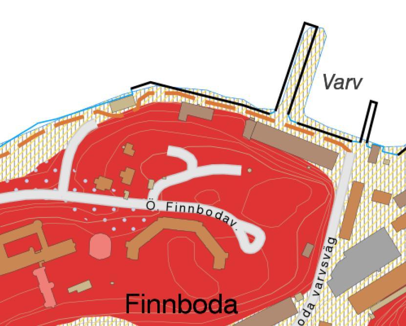 Figur 3. Jordartskarta, SGU 2016. Skrafferat område består av fyllning på postglacial lera och rött område av urberg.