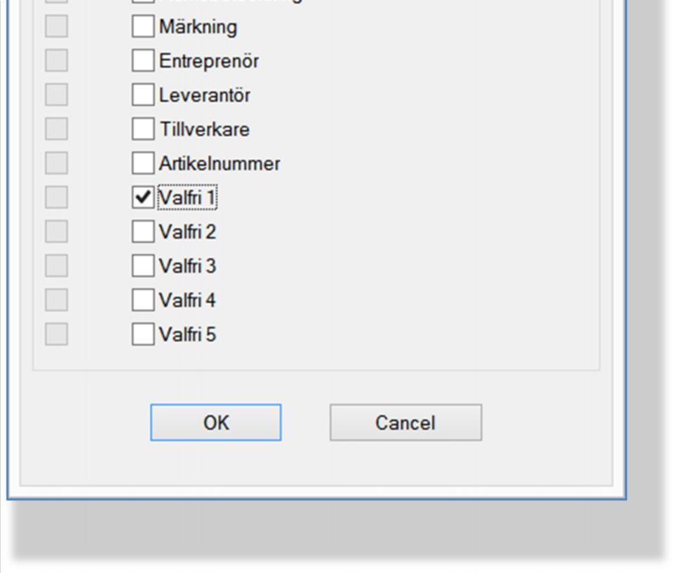 Denna används för att ange vilka metadata som ska vara