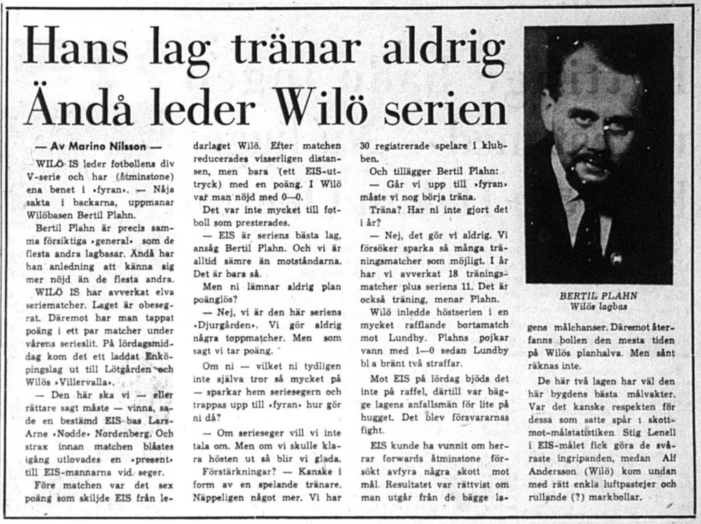 Lördagen den 24 augusti 1968, kl 16.00: Wilö EIS 0-0 Halvtidsresultat 0-0.
