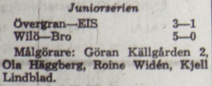 (Roine Widén ska vara Raimo Widén.) Onsdagen den 10 maj 1967, kl 18.30: Wilö ESK 0-1 Halvtidsresultat 0-1.