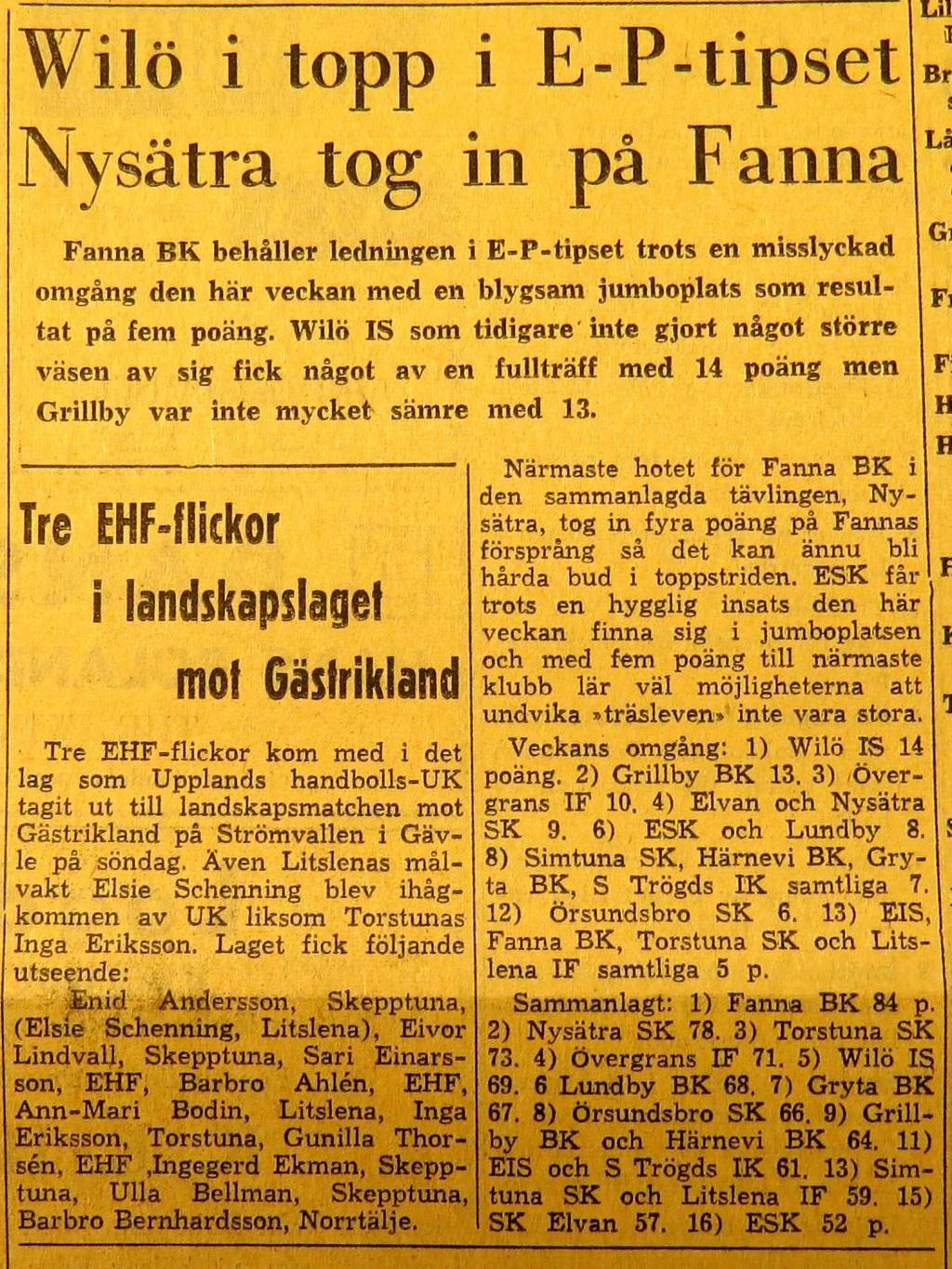 Söndagen den 15 september 1963 kl 9.00: Wilö Vassunda 6-1 Halvtidsresultat 2-1.
