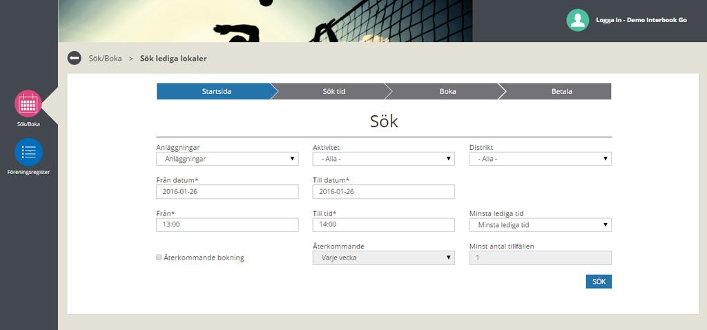 1 Sök ledig tid utan registrerad användare Användaren kan söka tid genom att kombinerar olika sökkriterier och från visat resultat gå vidare till bokning/skicka förfrågan.